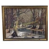 Winter Cabin Scene, Signed Irene Hicks