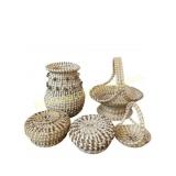 Collection of Five Handwoven Sweetgrass Baskets