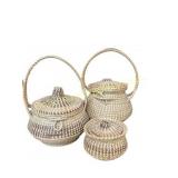 Set of Three Lidded Sweetgrass Baskets