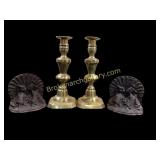 Brass Candlesticks, Bronze Bookends