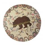 Bear Motif Round Hooked Wool Rug