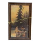 Framed Lithograph with Native American Man