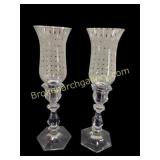Pair Vintage Crystal Hurricane Lamps