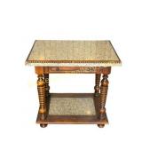 Two Tier Wood and Granite Accent Table