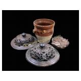 Pottery Vessel, Asian Lids, Wood Block