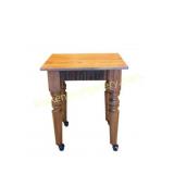 Square Oak Rolling Side Table