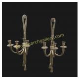 Pair Ornate Brass Wall Sconce