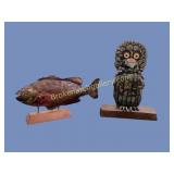 Folk Art Owl, Copper Fish