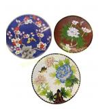 Three Chinese Cloisonnï¿½ Floral Plates