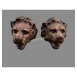 Pair Carved Wood Lion Faces