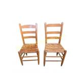Pair Ladder Back Chairs with Woven Seats
