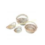 Four Handwoven Sweetgrass-Style Handled Baskets