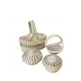 Four Handwoven Sweetgrass-Style Baskets