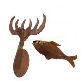 Folk Art Wooden Moose & Fish Wall Decor