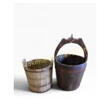 Two Wooden Buckets with Handle Detail