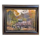 Weathered Barn in Autumn, Unsigned Oil Painting
