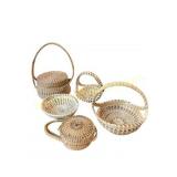 Five Handwoven Sweetgrass-Style Baskets