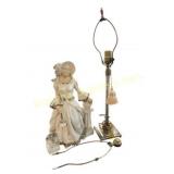Lady Figurine & Etched Glass Table Lamp