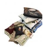 Assorted Decorative Pillows & Throw Blanket