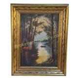 Unsigned Oil Landscape with Camping Scene