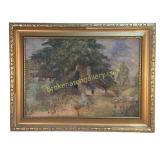 Unsigned European Pastoral Painting with Shed