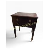 Wooden Two-Drawer Side Table on Casters