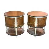 Pair of French Heritage Round Drum End Tables