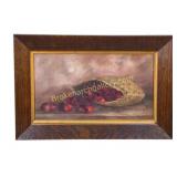 Still Life Oil Painting with Cherries, Signed A.G.