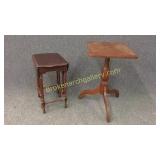 Pine Candle Stand & Diminutive Drop Leaf Mahogany