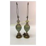 Pair Hand Painted Satin Glass Lamps