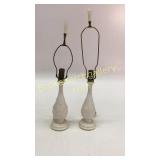 Pair Opaque Pink Milk Glass Lamps
