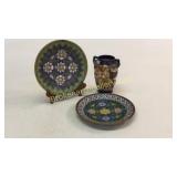 2 Cloisonné Plates, Satsuma Vase