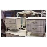 Pair French Provincial Style Nightstands & Mirror