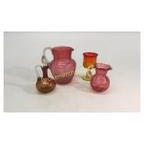 4 Pieces Ruby and Amberina Glass