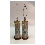 Pair Asian Porcelain Bamboo Style Lamps