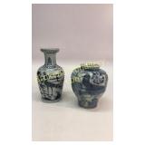 2 Blue and White Pottery Vessels