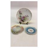 3 French Hand Painted Cabinet Plates