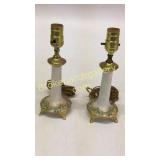 Pair Limoge Hand Painted Bedside Lamps