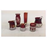 6 Pieces Ruby Flash, Etched Glass