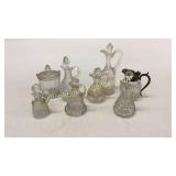 8 Victorian Glass Cruets, Syrup, Sugar