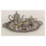 3 Piece Sterling Tea Service, SIlverplate Tray