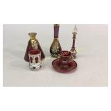 5 Pieces Bohemian and Gilt Glass