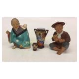 2 Makata Figures, 2 Satsuma Vases
