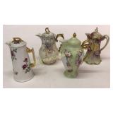4 Limoge and Nippon Chocolate Pots