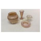 4 Pieces Pink Satin and Opalescent Glass