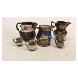 6 Copper Luster Creamers, Miniatures