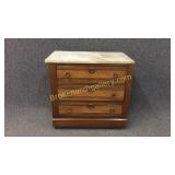 3 Drawer Walnut Marble Top Chest