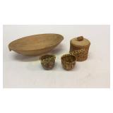 Hand Turned Bowl, 2 Bennington Cups, Bark Box