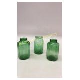 3 Green Glass Canister Jars