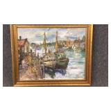 Oil on Canvas, Harbor Scene